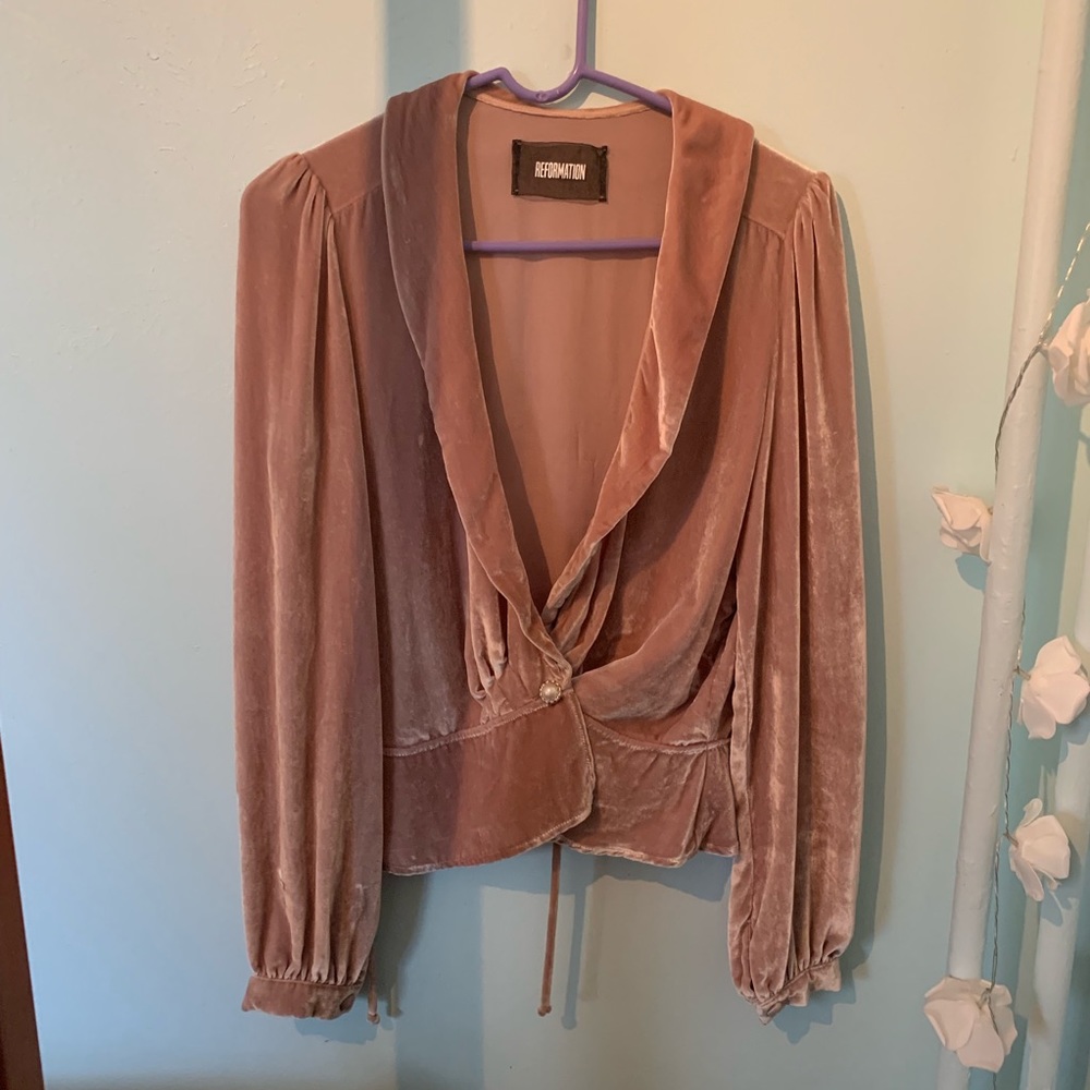 REFORMATION Velvet Wrap Top Jacket Silk Large